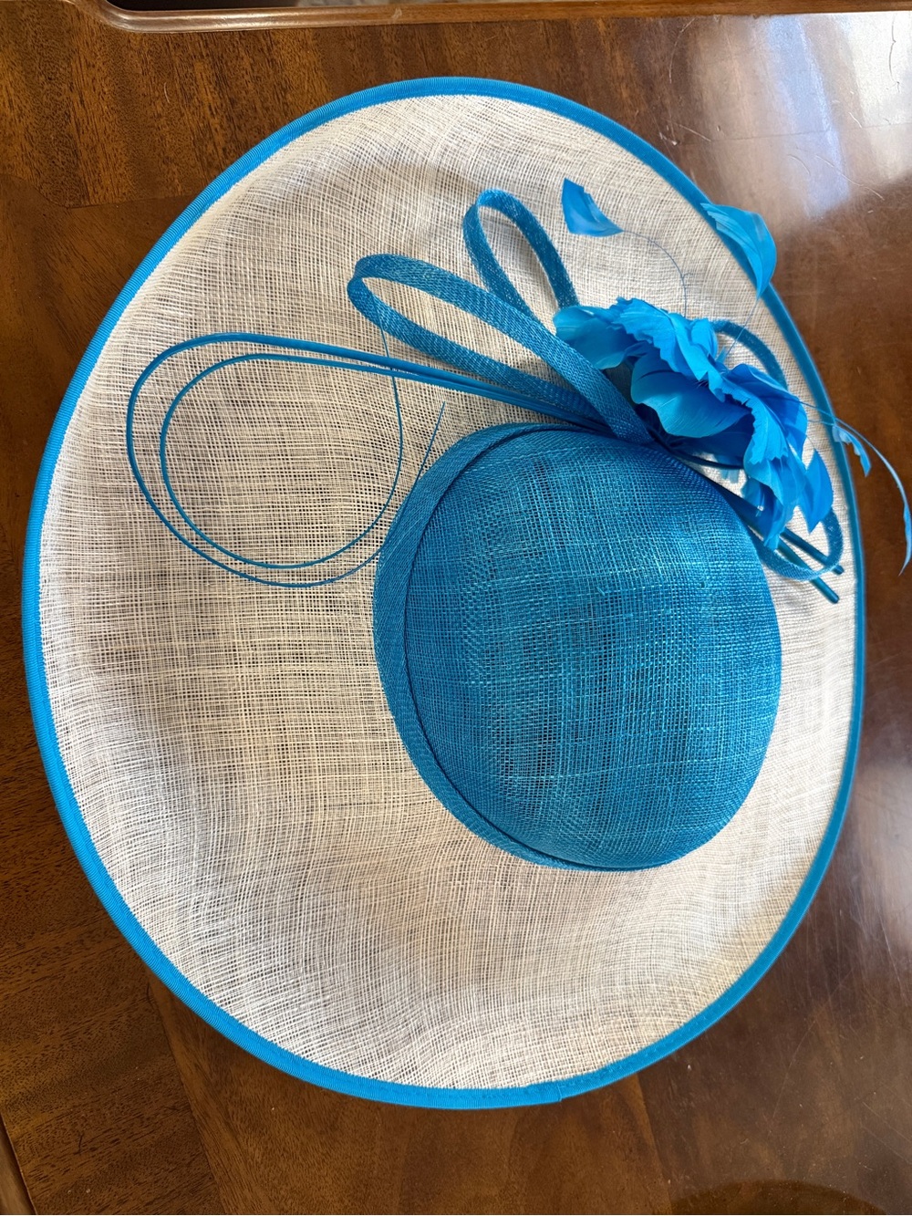 Giovannio by Emma B Turquoise & Ivory Wide Brim Derby Hat